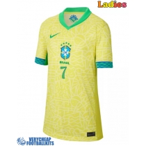 Brazil Vinicius Junior #7 Replica Home Shirt Ladies Copa America 2024 Short Sleeve